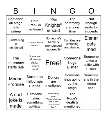 Marian Graduation 2025 Bingo Card