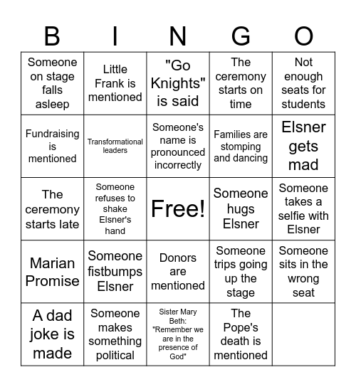 Marian Graduation 2025 Bingo Card