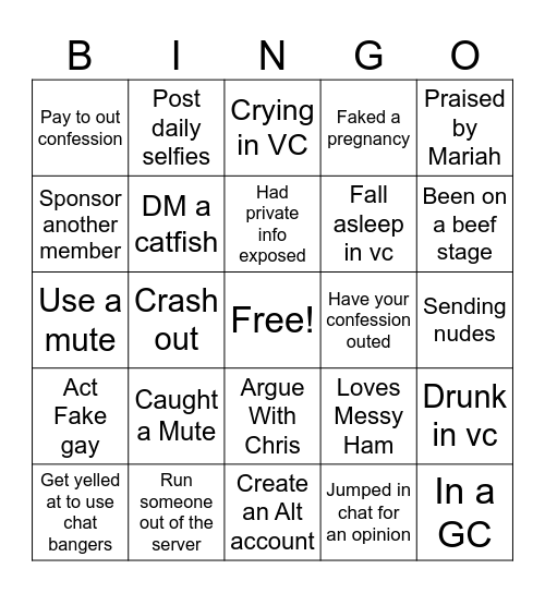 Mama Drama Bingo Card