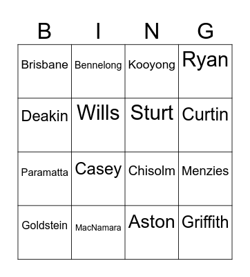 Australian Election Bingo Card