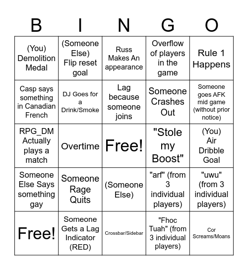 Zapacord RL Bingo Card