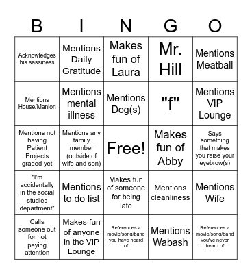Baker Bingo Card