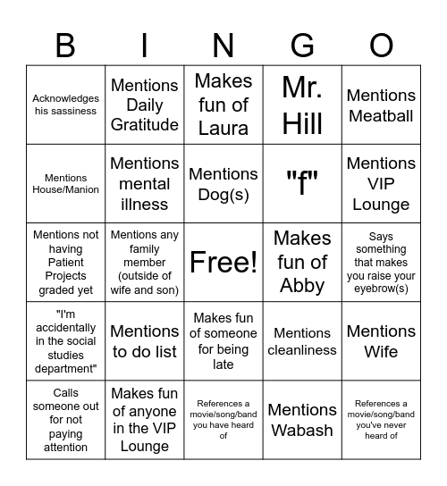 Baker Bingo Card