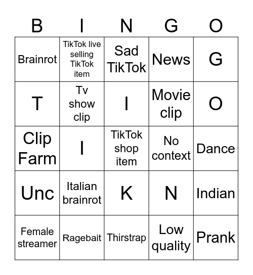 TikTok Bingo Board Challenge Bingo Card