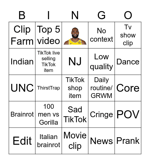 TikTok Bingo Board Challenge Bingo Card