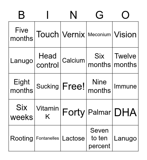 BABY TRIVIA BINGO Card
