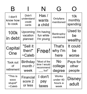 Financial Audit Bingo Card