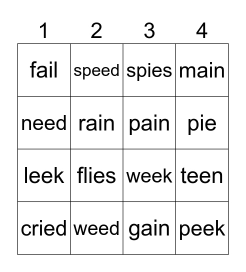 phonics bingo Card