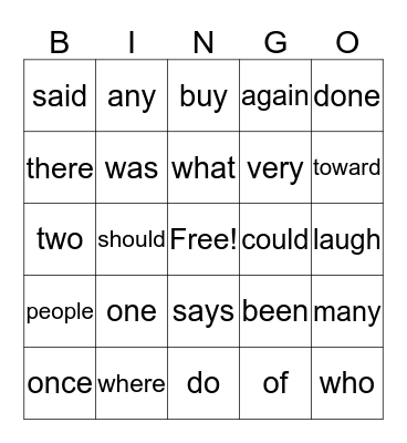 "Red" Word Bingo Card