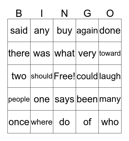 "Red" Word Bingo Card