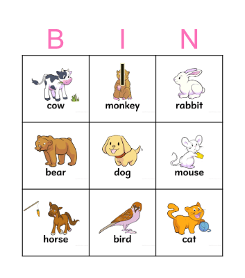 Animals. Bingo Card