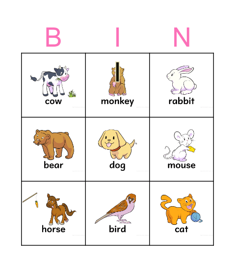 Animals. Bingo Card