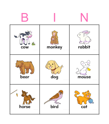 Animals Bingo Card