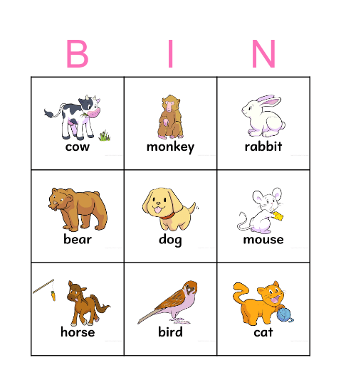 Animals Bingo Card