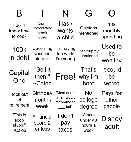 Financial Audit Bingo Card