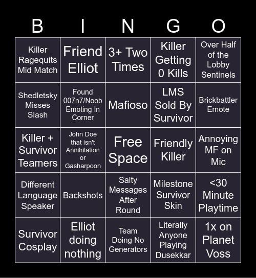 Forsaken Bingo Card