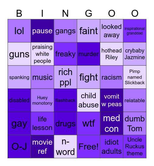 Boondocks Bingo Card