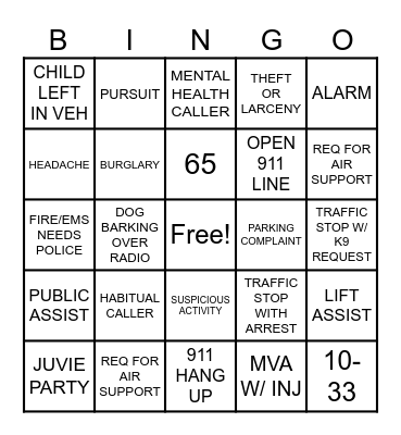 DISPATCH Bingo Card