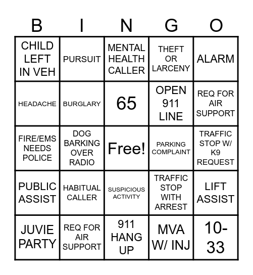 DISPATCH Bingo Card