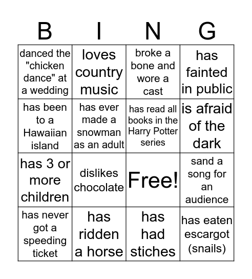 Get to Know You Bingo Card