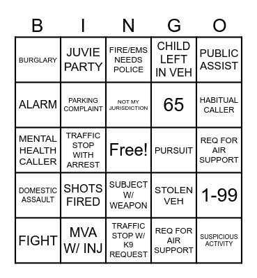 DISPATCH Bingo Card