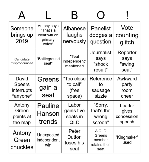 2025 ELECTION BINGO Card
