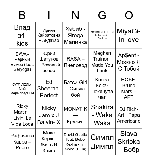 Music Bingo2 Bingo Card