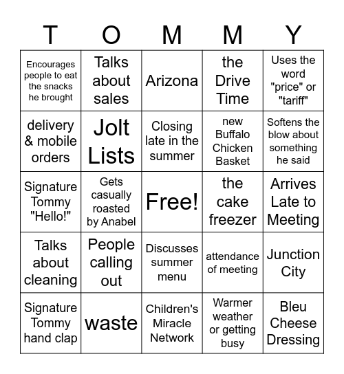 Thomas "The Bomb" Lay Bingo Card