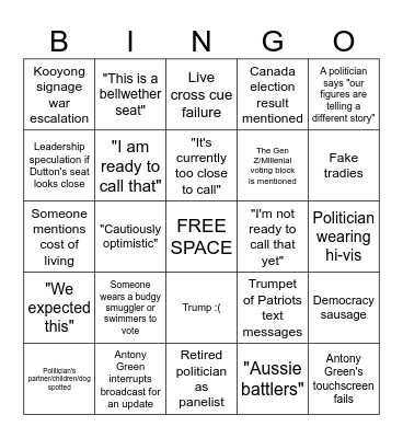 Election 2025 Bingo Bonana Bingo Card