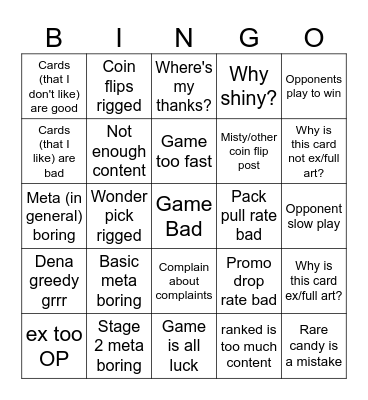 Complaint Bingo Card
