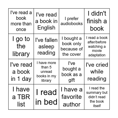 Bookish Bingo Card