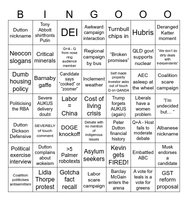 2025 Australian Federal Election Bingo Card