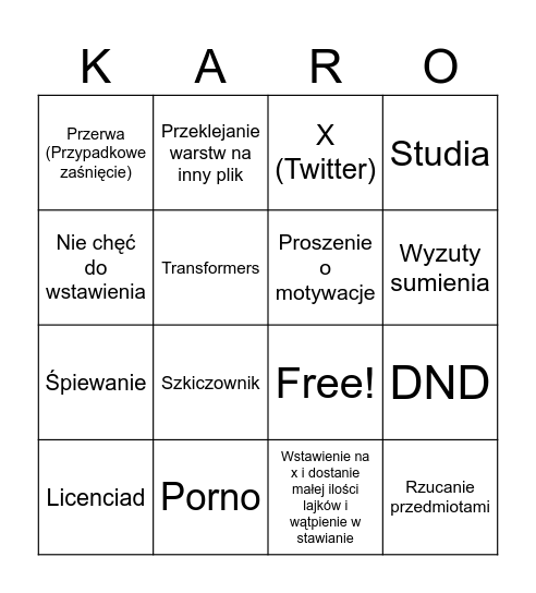 KARO BINGO Card