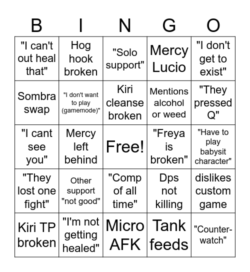 Syncie OW Bingo 2 Bingo Card