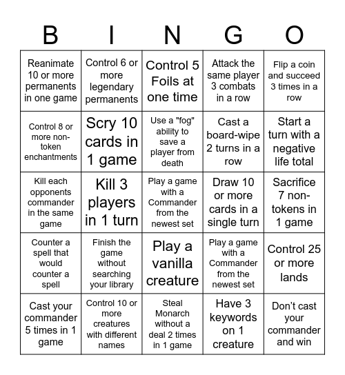 August Commander Bingo Card