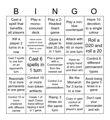 September Commander Bingo Card