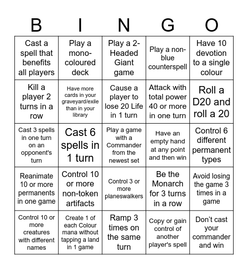 September Commander Bingo Card
