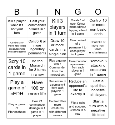 October Commander Bingo Card