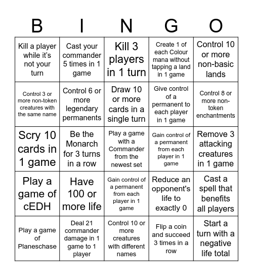 October Commander Bingo Card