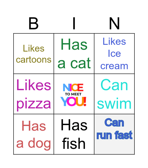 Nice to meet You Bingo Card