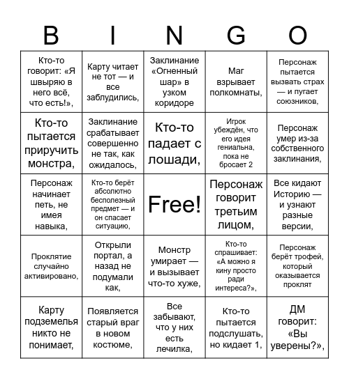 Бинго ДнД Bingo Card