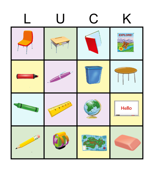 Classroom Objects Bingo Card