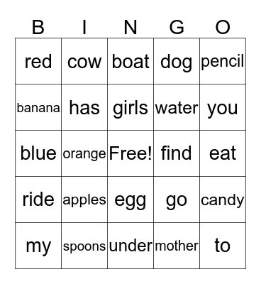 EdMark 25-48 Bingo Card
