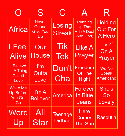 Oscar's Birthday Music Bingo Card