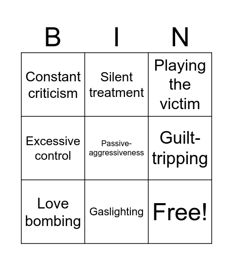 toxic behaviours Bingo Card