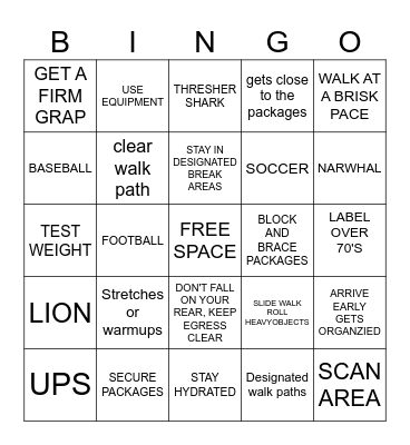 Safety Bingo Card