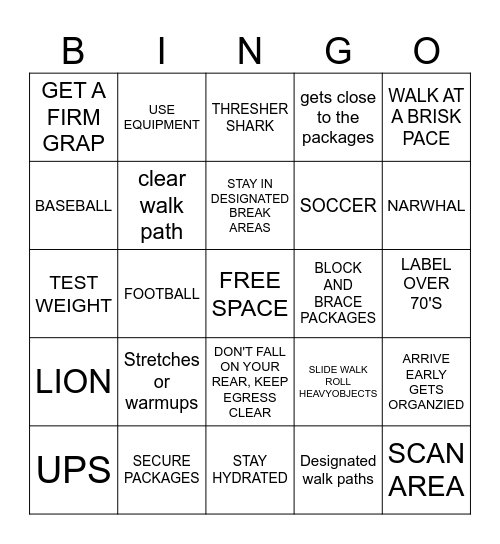 Safety Bingo Card