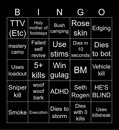 Warzone 2.0 bingo (Credits to: Big Puffer) Bingo Card