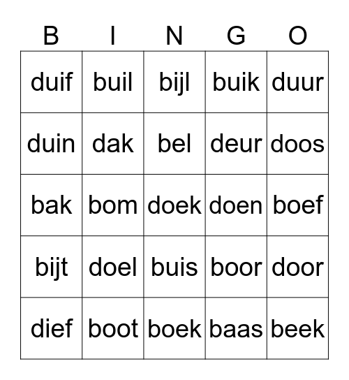 b en d Bingo Card