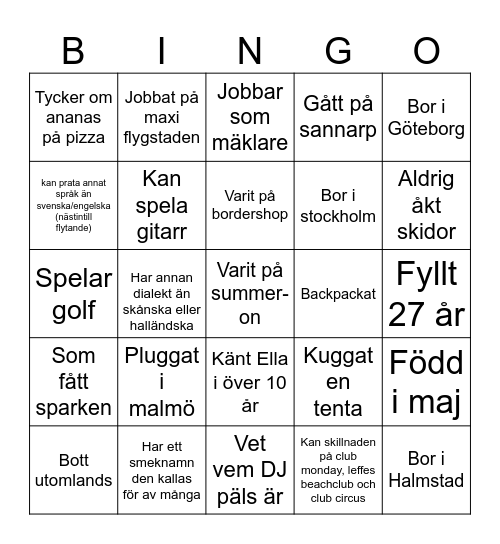 ELLA 25 år OCH EXAMEN Bingo Card